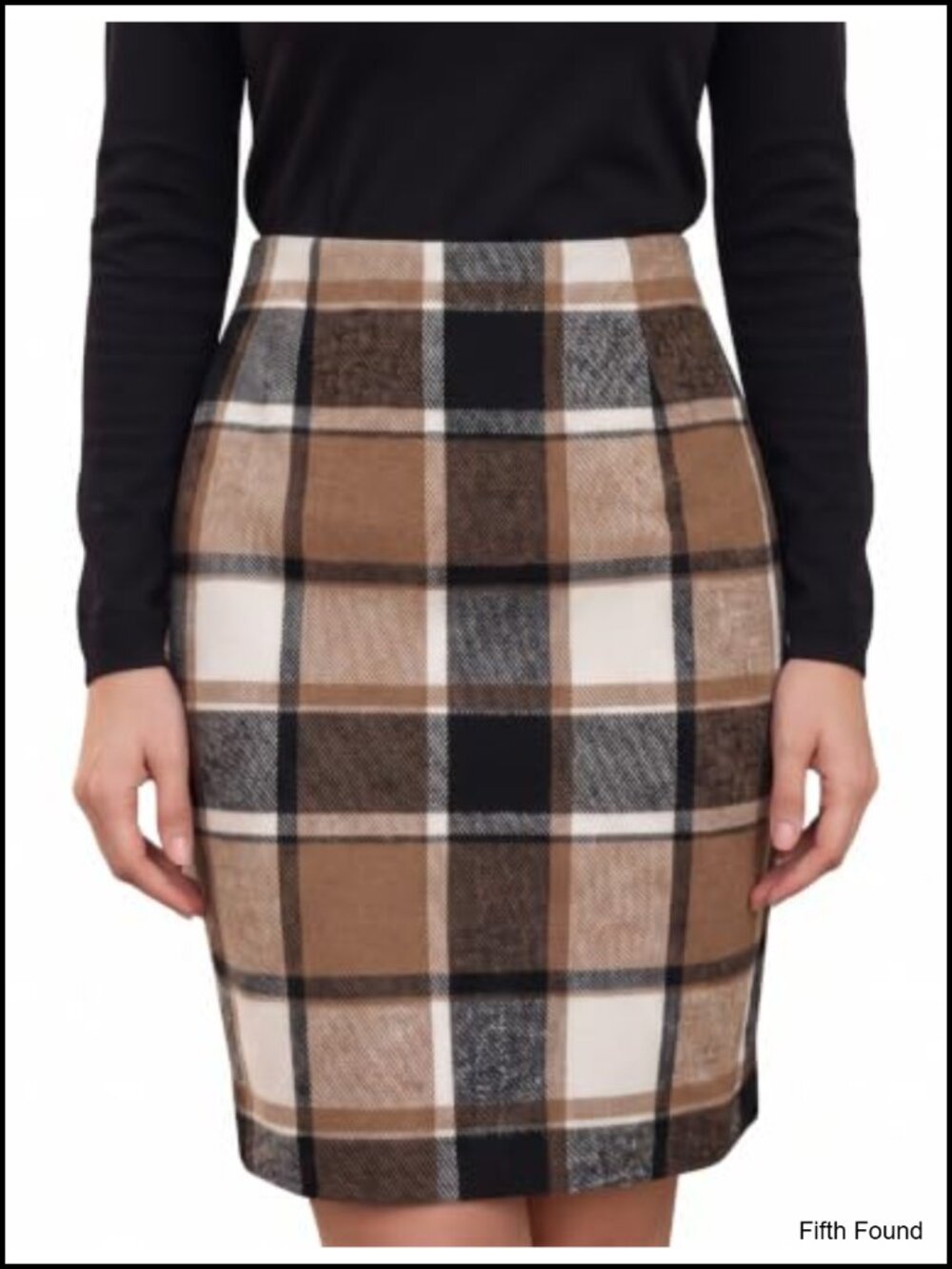 Women's Plaid Midi Pencil Skirt High Waisted Knee Length Back Slit